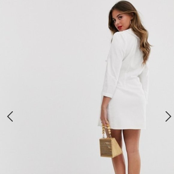 ASOS Denim Frill Collar Button Mini Blazer Dress in White - NWT - Picture 3 of 5